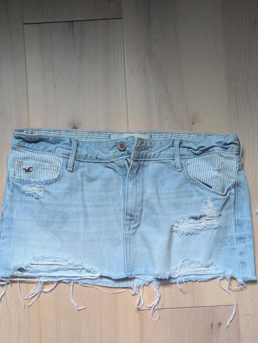 Vtg Y2K Hollister Low Rise Denim Micro Mini Skirt Frayed Raw Hem Distressed 9